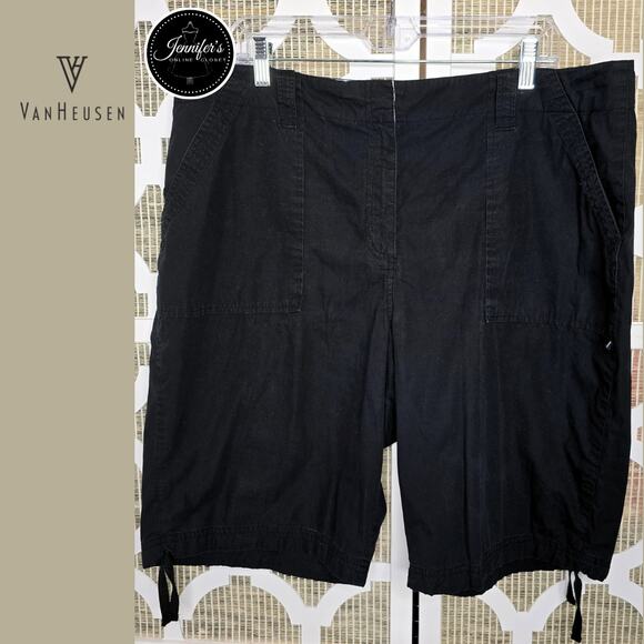 Van Heusen Women's Black Classic Fit Washed Poplin Bermuda Shorts Size 18 - Picture 1 of 8